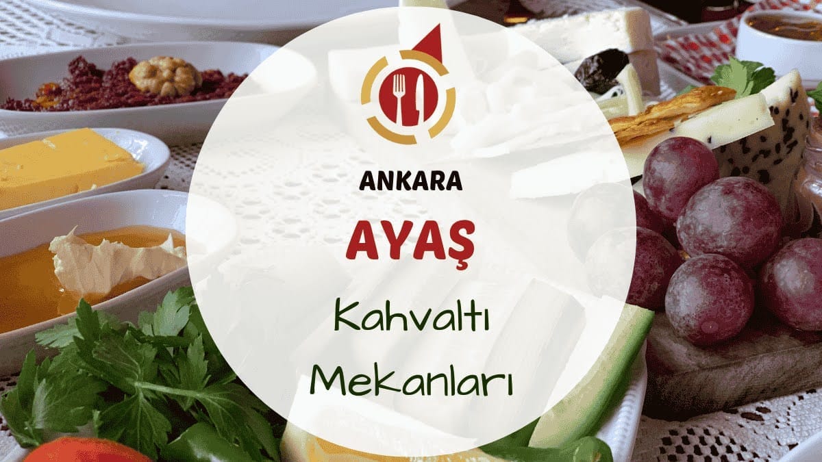 Ayaş'ta ağaçlar altında serpme kahvaltı tabağı ve çay bardakları