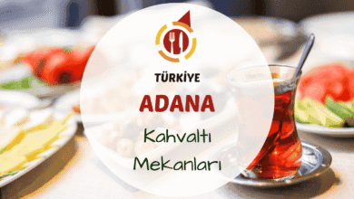 Adana kahvaltı mekanlarını gösteren ciğer, börek ve yöresel tatlarla donatılmış bol çeşitli serpme kahvaltı masası görseli