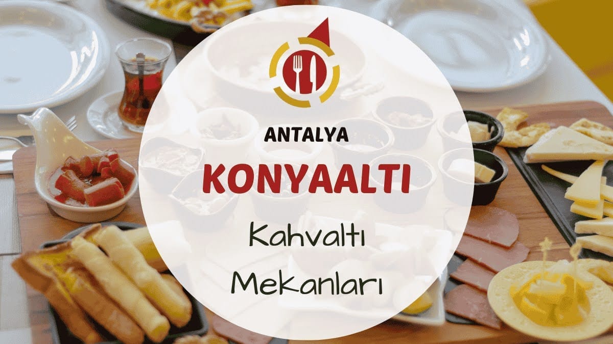 Antalya Konyaaltı kahvaltı mekanlarını gösteren sahil kenarında veya modern bahçeli bir alanda kurulmuş serpme kahvaltı masası görseli