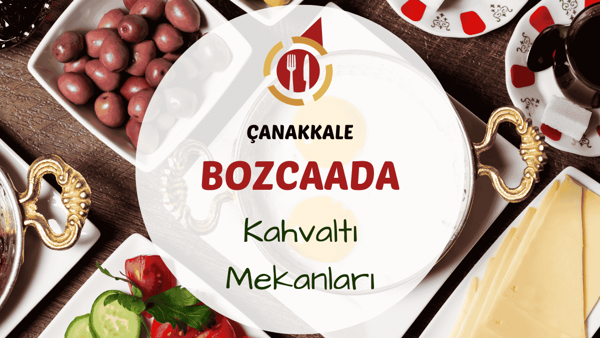 Bozcaada bağ evi bahçesinde serpme kahvaltı sofrası ve çay bardakları
