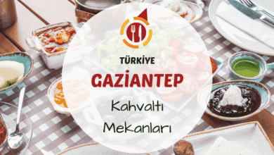Gaziantep kahvaltı mekanlarını gösteren bakır tabaklarda sunulan yöresel kahvaltılıklarla dolu zengin serpme kahvaltı masası görseli