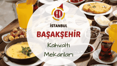 İstanbul Başakşehir kahvaltı mekanlarını gösteren park içinde ya da modern kafe terasında kurulmuş serpme kahvaltı masası görseli