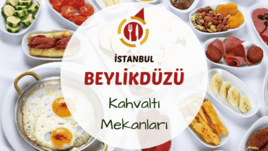 İstanbul Beylikdüzü kahvaltı mekanlarını gösteren modern sunumlu kahvaltı masası; serpme kahvaltı, yeşillikler, peynir çeşitleri ve sıcak çay eşliğinde hazırlanmış görsel