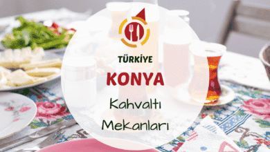 Konya kahvaltı mekanlarını gösteren etli ekmek, tandır böreği ve yöresel lezzetlerle donatılmış serpme kahvaltı masası görseli